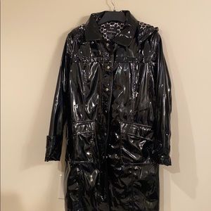 Dennis Basso shiny Black Raincoat sz M